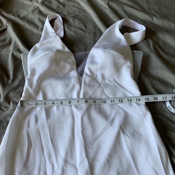 White Azazie mermaid stretch crepe chapel train wedding dress size 8 - Picture 5 of 15